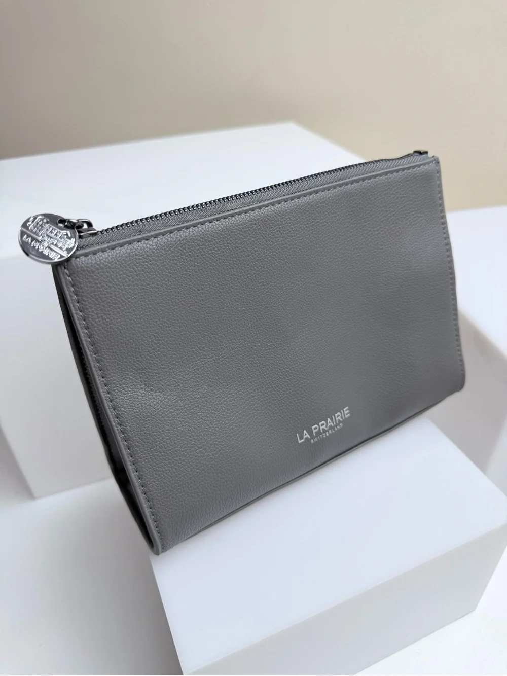La Prairie Switzerland Gray Zip Top Cosmetic Bag Makeup Pouch